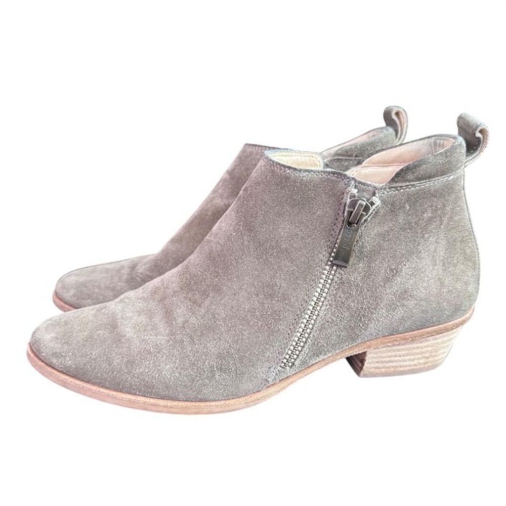 Paul Green Grey Suede Ankle Boots Side Zip Block Heel Made in Austria US 7‎ Boho